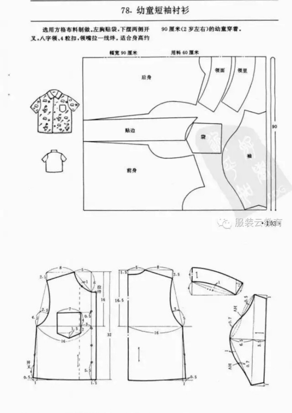 幼童短袖衬衫
0-3岁婴幼儿各种服装裁剪图合集
小裁缝学堂