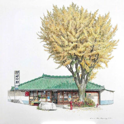 乡村小店门口的四季景，平淡的生活之美 （cr.Me Kyeoung Lee）