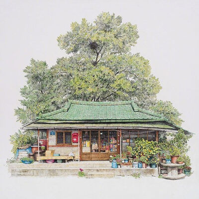 乡村小店门口的四季景，平淡的生活之美 （cr.Me Kyeoung Lee）