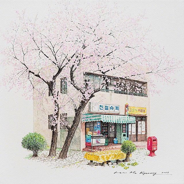 乡村小店门口的四季景，平淡的生活之美 （cr.Me Kyeoung Lee）