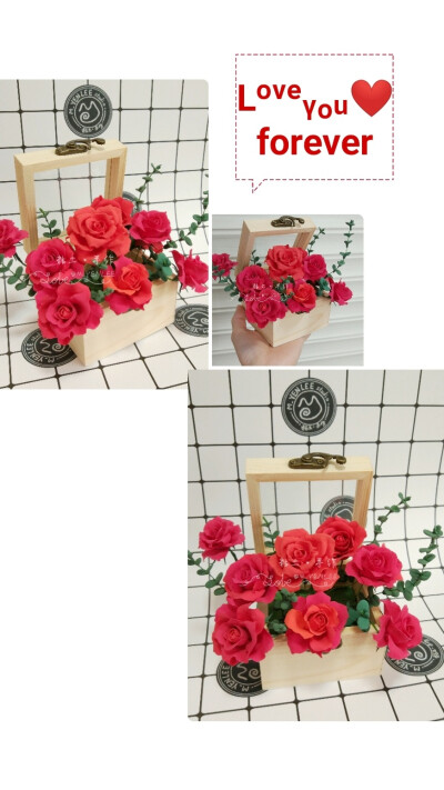 粘土花艺系列 玫瑰盛开的木匣子