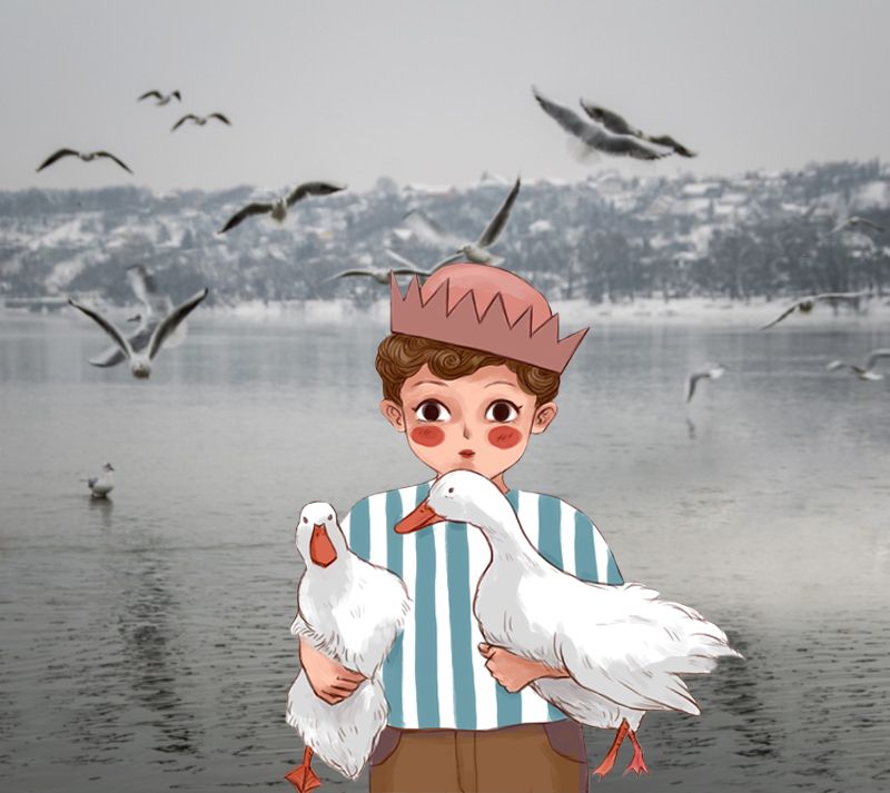 这是一个抱鹅男孩环游世界的故事