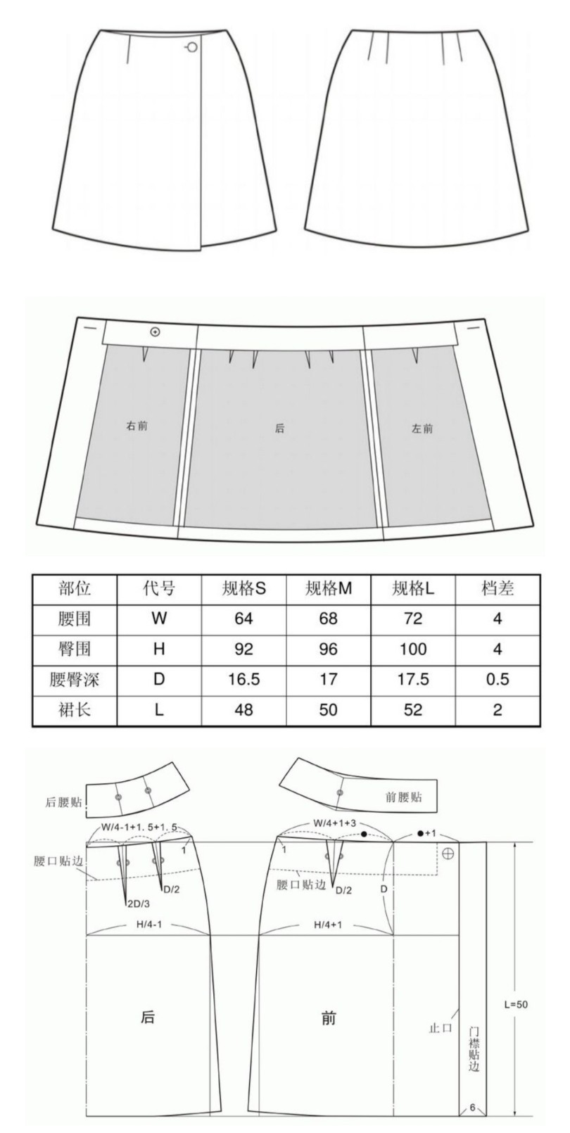 一步裙结构图图片