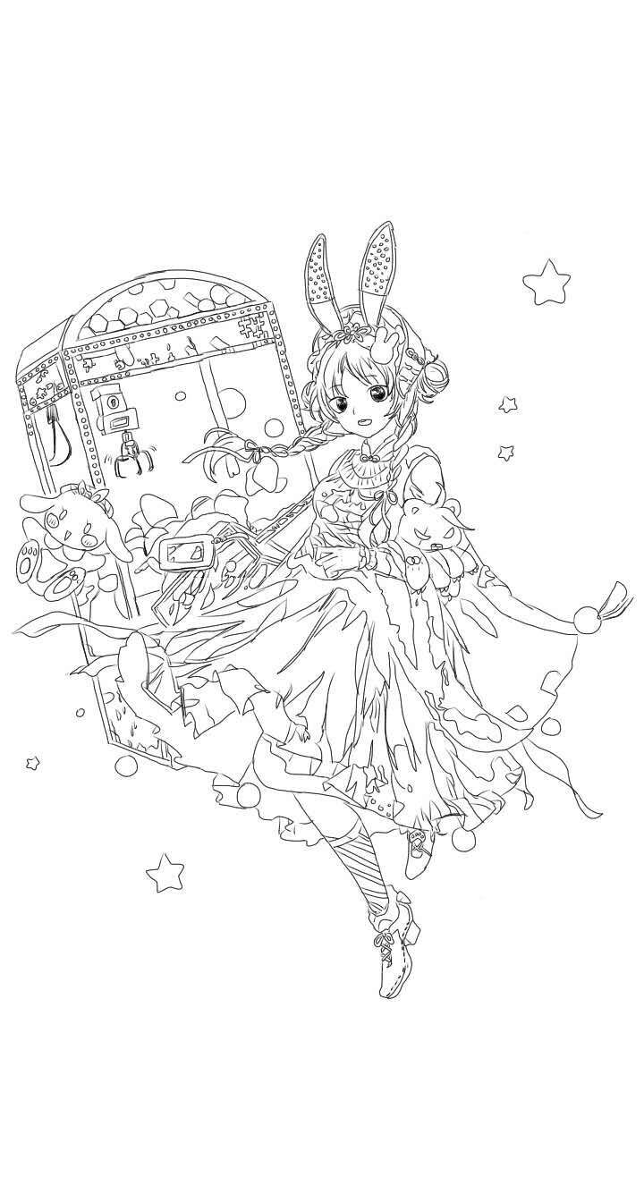 食之契约动漫可爱手绘黑白线稿腊八粥自勾线