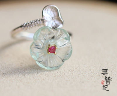 【寻簪记】s925银天然绿萤石花朵戒指