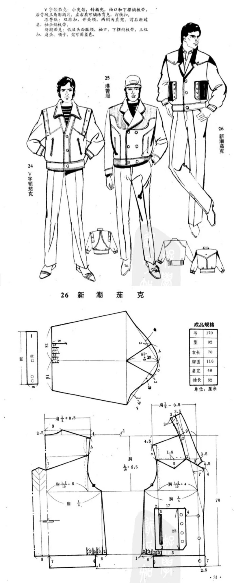 //男装裁剪图
新潮茄克