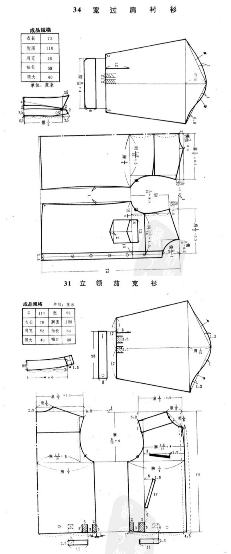 //男装裁剪图
宽过肩衬衫
立领茄克衫