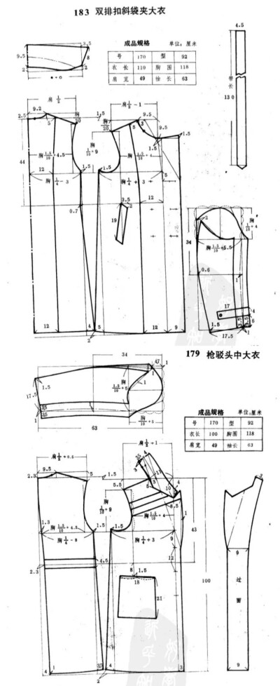 /男装裁剪图
双排扣斜袋夹大衣
戗驳领中大衣