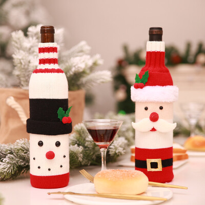 圣诞装饰用品红酒瓶套针织酒瓶套香槟酒瓶套西餐厅装扮布置
