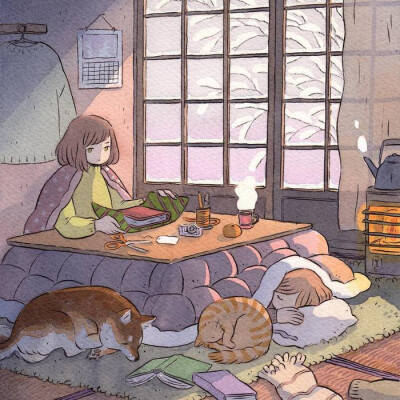 少女 猫咪 芬兰插画师Heikala水彩作品