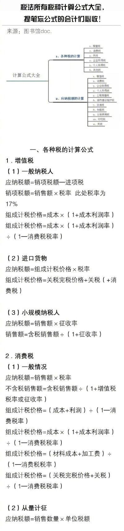 税法所有税种计算公式大全 ，会计们必收！