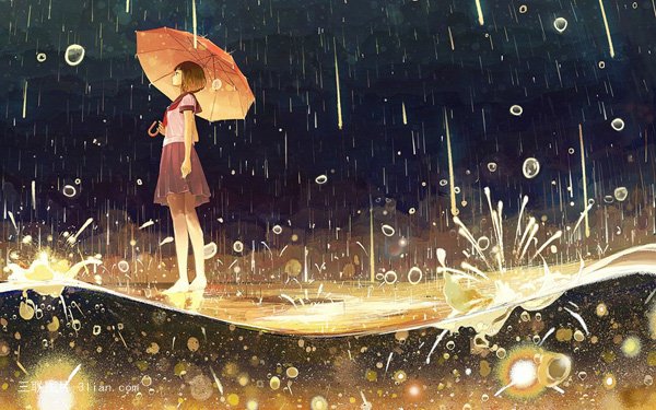 二次元少女 雨中撑伞的少女