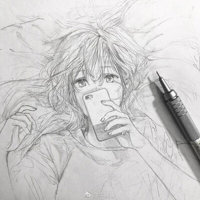 手绘女孩线稿~ ins：artbyshinji