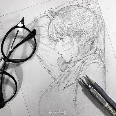 手绘女孩线稿~ ins：artbyshinji