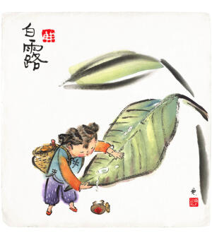 拾伍丨  白露
天气渐转凉，昼夜温差开始增大，
清晨时可见叶子上有许多露珠。


▲  宫斗戏总有采集甘露的桥段

