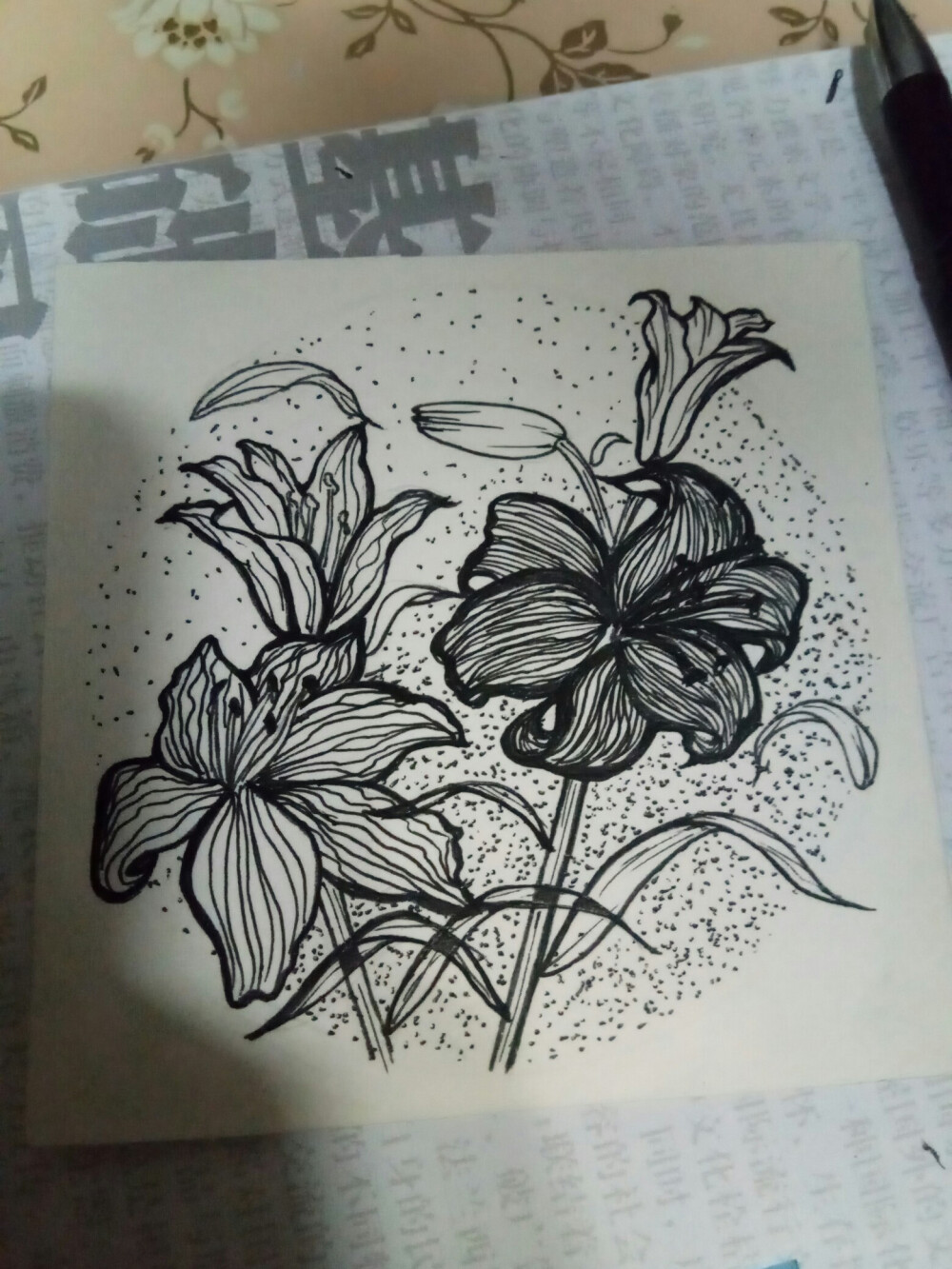 黑白装饰画。线描