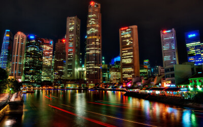 General 1920x1200 Singapore night view skyscraper light trails city lights city