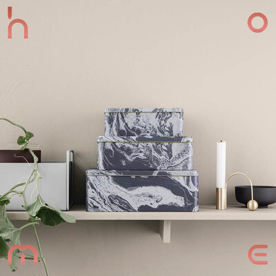 定制 ho+me現貨 丹麥ferm Living Tin Boxes-Marble三件套收納儲存罐