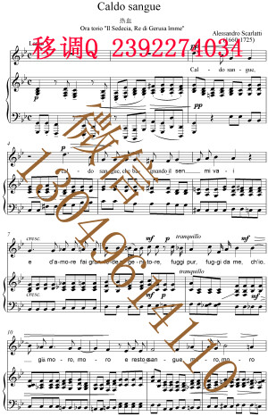 Caldo sangue 热血 五线谱  声乐正谱   钢琴伴奏谱  移调专业户  打谱专业户  【原调-降B