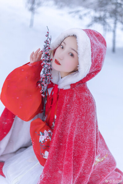 《如梦令·山野》
前夜北风恋树，一卷紫苏迟暮。
犹记少年郎，两鬓雪花罗舞。
知否。知否。
敢问山神归处。
———南寻
摄影/后期/妆造：@五亿琼
出境：@太白的球球
文案：@南寻
汉服：…