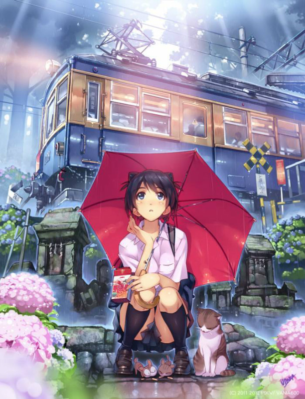 二次元少女 雨中撑伞的少女