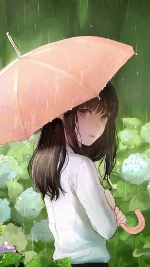 二次元少女 雨中撑伞的少女