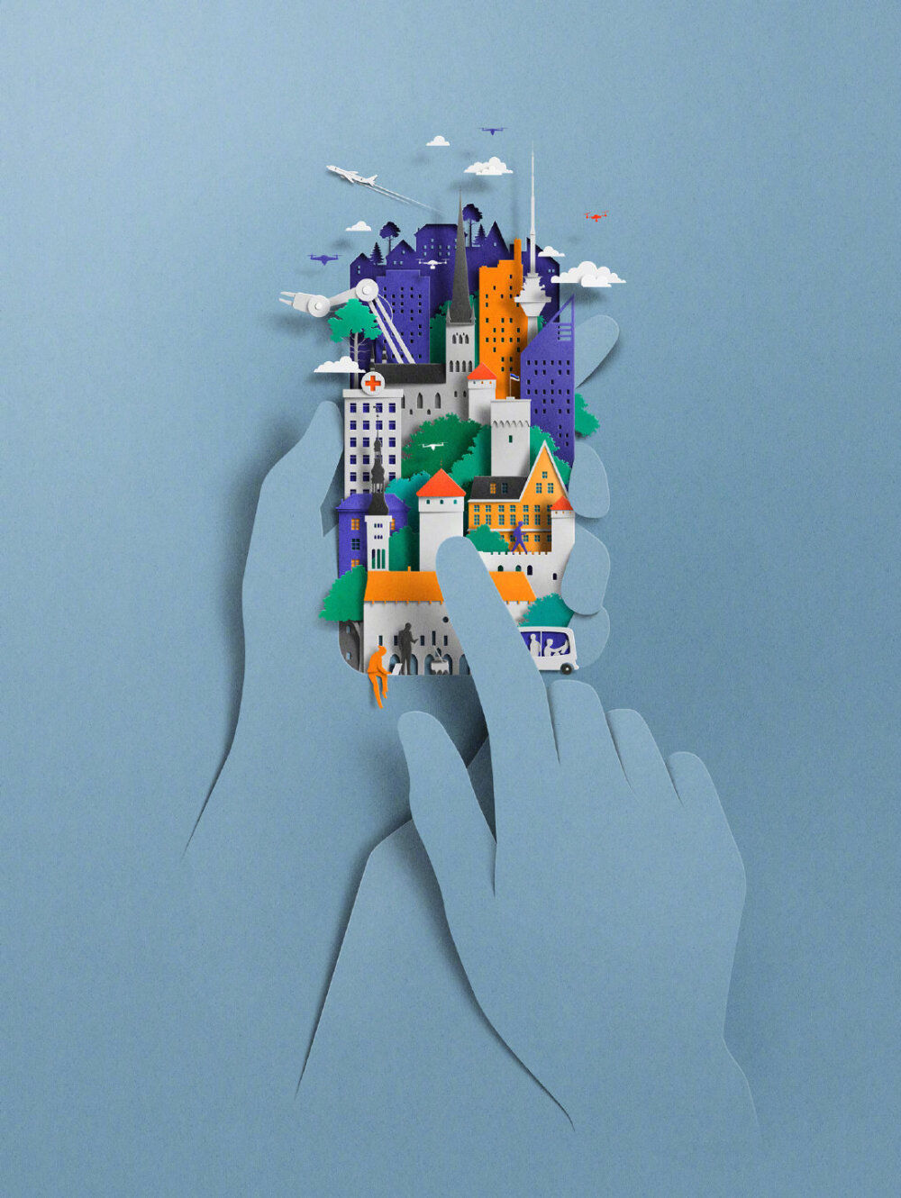 爱沙尼亚插画师、数字艺术家 Eiko Ojala 剪纸风格的插画作品 | /ploom.tv/