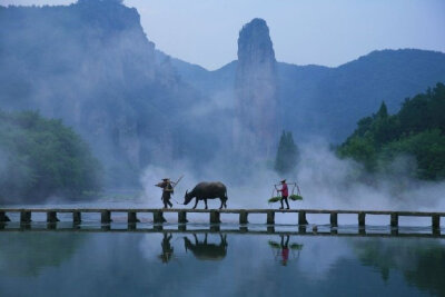 人行明镜中，鸟度屏风里。