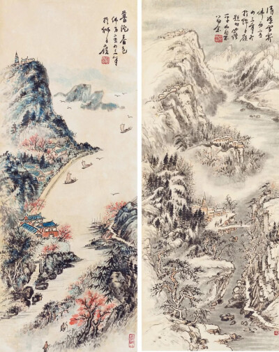 202 圆霖 四大名山
设色纸本 立轴 54×28cm×4
出版：
《天心月圆——圆霖法师书画精品集》，P280/281，古吴轩出版社，2011年。
