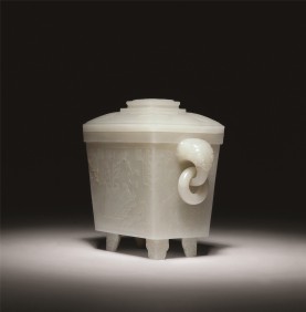 清乾隆 白玉双清雅石诗文方炉