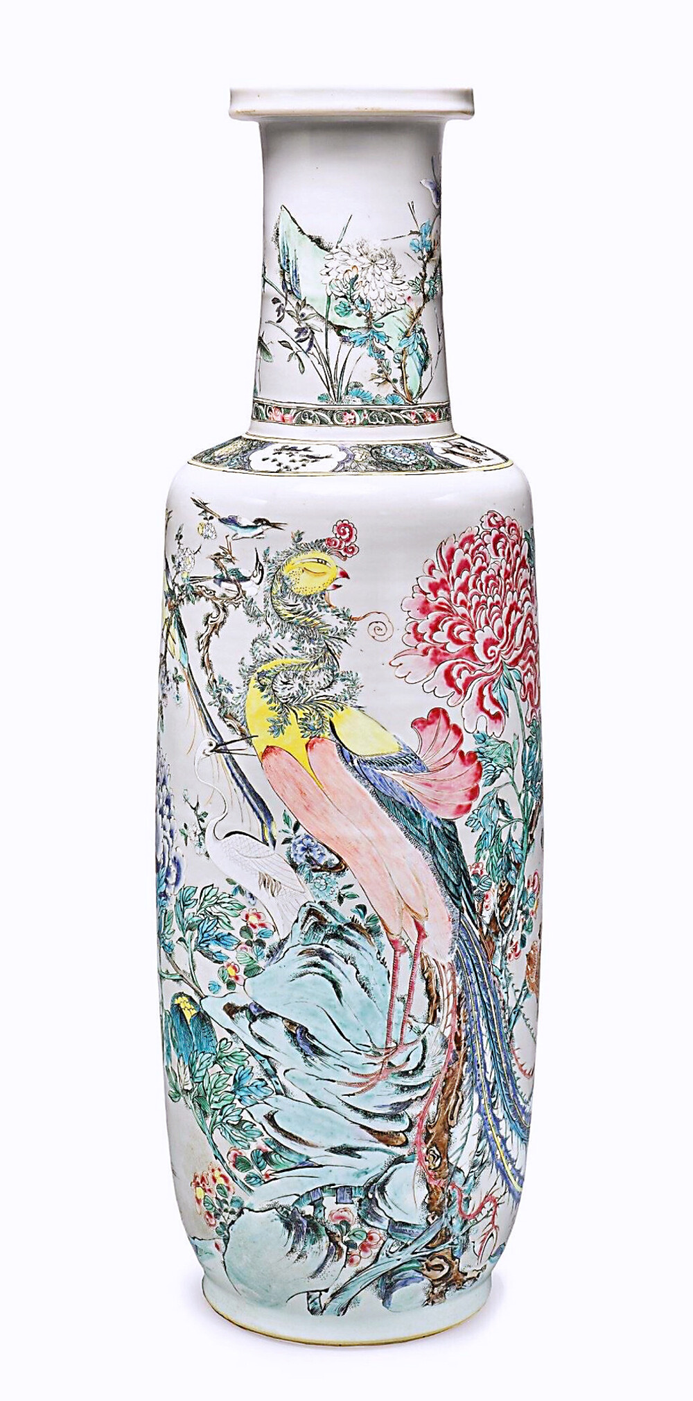 清代康熙粉彩百鸟朝凤图大棒槌瓶