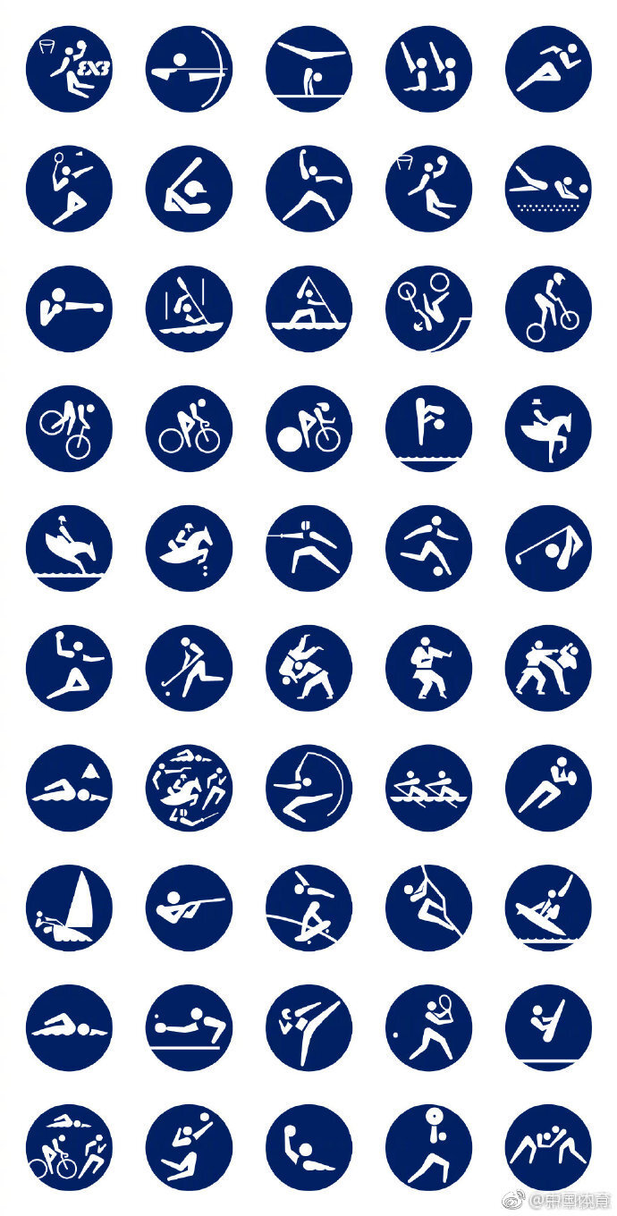 #2020奥运会体育图标#【2020奥运会体育图标揭晓 】东京奥组委今天在日本东京发布了2020年夏季奥运会的体育图标，共包含50个竞技项目。还是很容易认出来的吧