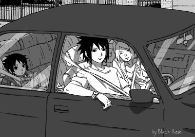 「SasuSakuSato "Trip to school"」/「BlackRose」的插画 [pixivid=68178107]【火影忍者/佐樱】