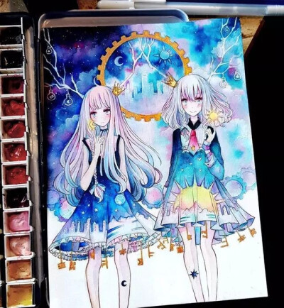 星空水彩插画