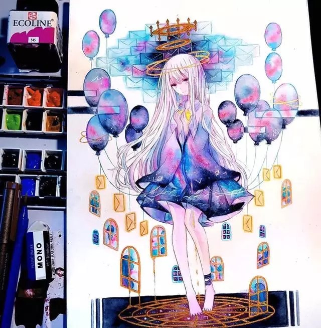 星空水彩插画