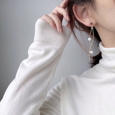 【SUMMERSHOP】925银针方块螺旋线条仿珍珠简约韩国时髦耳钉耳夹