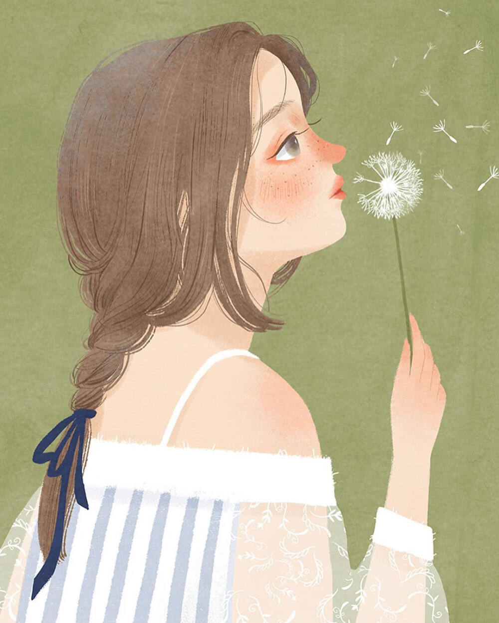 花和女孩手绘插画头像ins