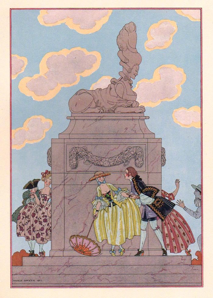 1928年的出版的《Fêtes galantes 》，活色生香，密语宴游的青年男女,逍遥无忧,尽情欢乐。作者：Paul Verlaine 插画：George Barbier
