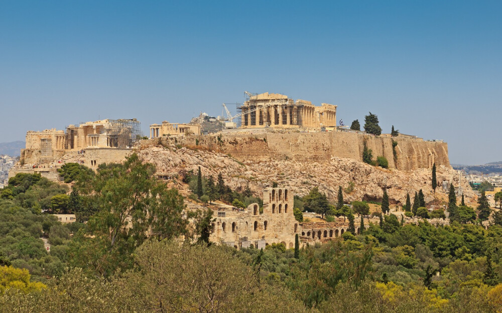 帕特农神庙，雅典，古希腊。Pathenon Temple, located in the Acropolics, which dedicated to the goddess Athena.