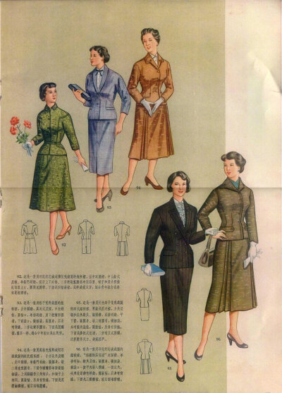 【1950年代中国服饰设计杂志内页】受西方文化影响的上海滩时代的女人们端庄优雅、摩登范儿十足，却又把东方女性美表现得淋漓尽致