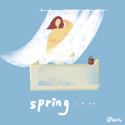 原创插画#阳台吹头发超舒服～