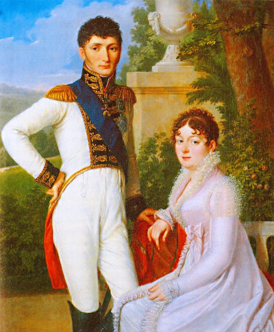 杰罗姆·波拿巴（Jerome Bonaparte）与符腾堡公主卡特琳娜（Princess Catharina of Württemberg）。二人皆出生尊贵，杰罗姆为拿破仑的弟弟，卡特琳娜是符腾堡弗雷德里克一世的女儿。