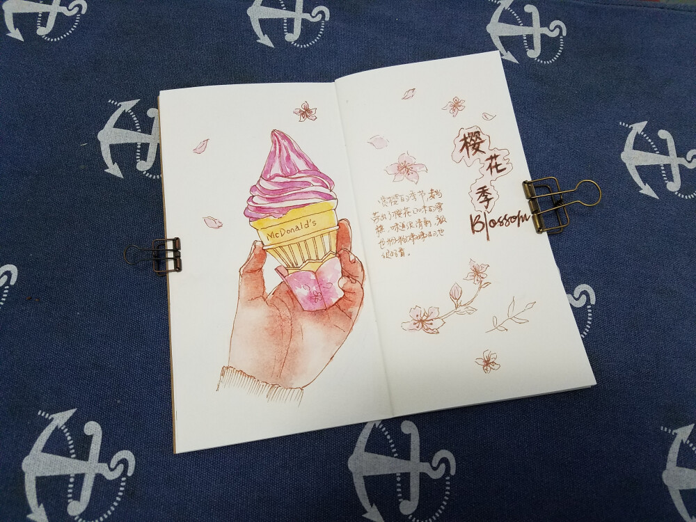 #手绘手帐分享#咬下一口樱花味的冰淇淋，春天就到了吧~~