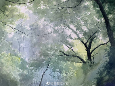 画风景常常要用到很多绿颜色，近景的绿和中景的绿还有远景的绿都各不相同。虽然都是绿色却有微妙的变化，中景的灰绿色是画面的主要色调。因为是示范，画面有70x50cm大小，来不及精细刻画，但我自己还是很喜欢。 作者…