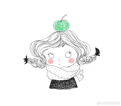 手绘插画森系唯美小清新文艺少女