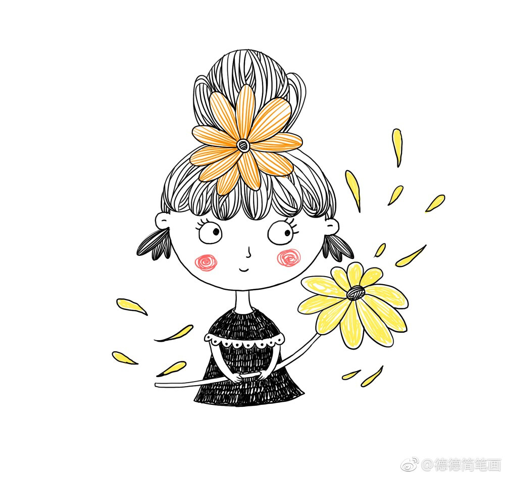 手绘插画森系唯美小清新文艺少女