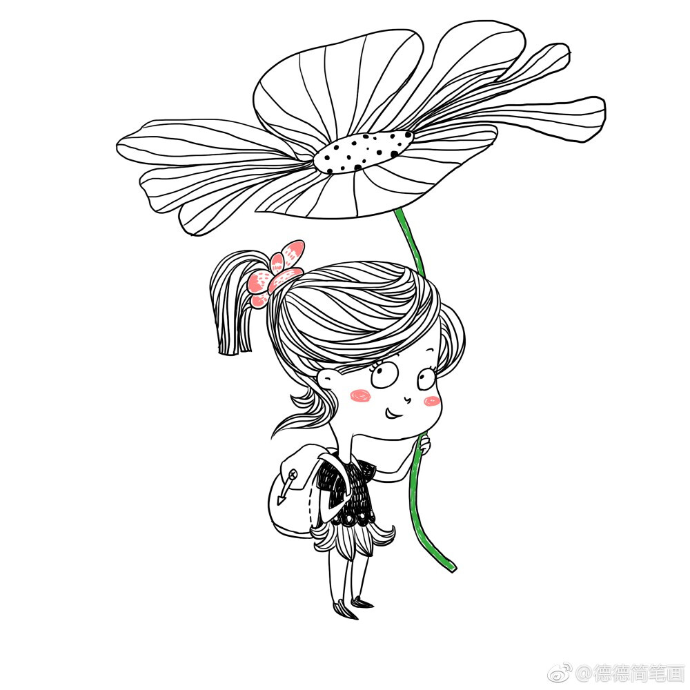 手绘插画森系唯美小清新文艺少女