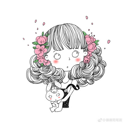 手绘插画森系唯美小清新文艺少女