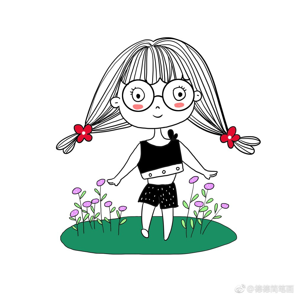 手绘插画森系唯美小清新文艺少女