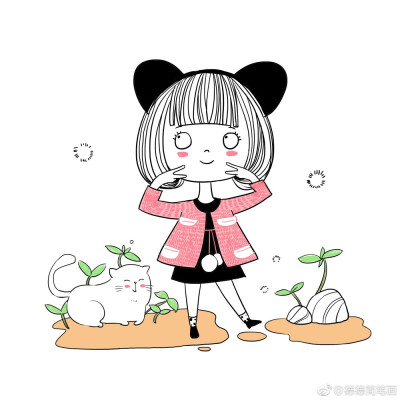 手绘插画森系唯美小清新文艺少女